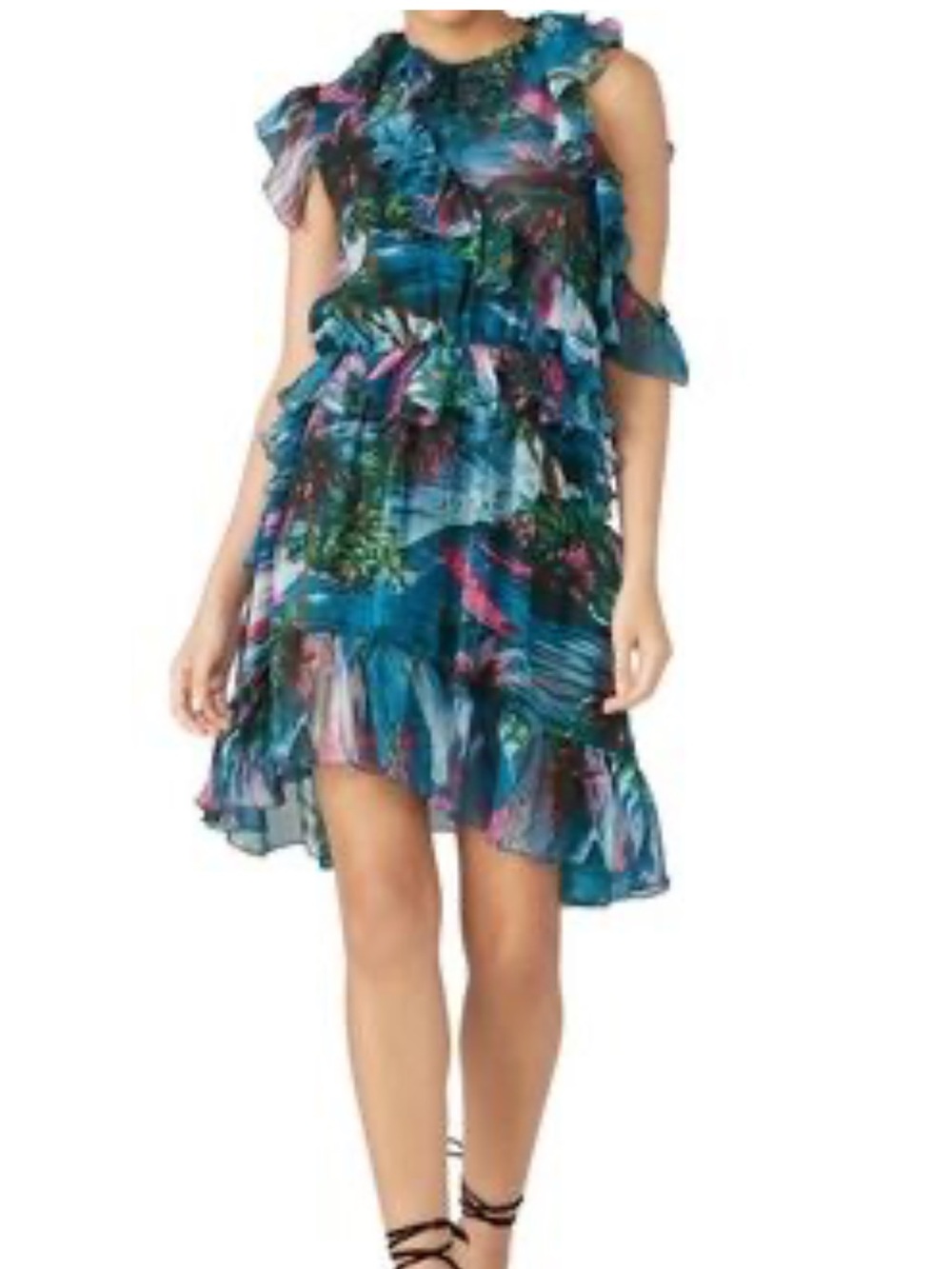 MSGM Teal and Pink Tropical Print Dress